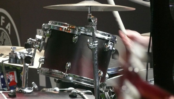 Close up of The Undertones drum kit.