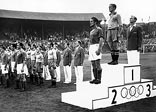 Medal ceremony for the 1948 Olympic football tournament