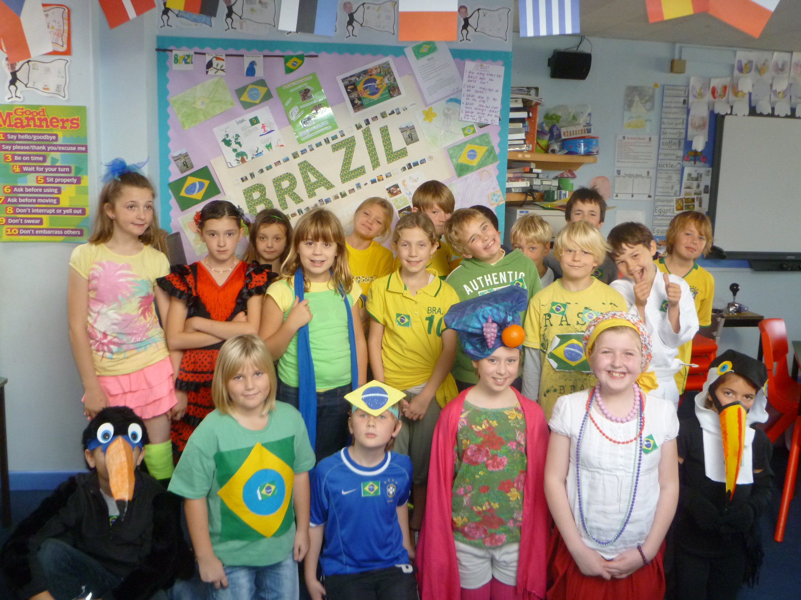 Pupils in Brazilian dress in their classroom
