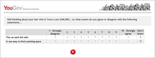Still thinking about your last visit to Tesco.com (ONLINE)...to what extent do you agree with disagree with the following statements... 1. The carpark felt safe. 2. It was easy to find a parking space.