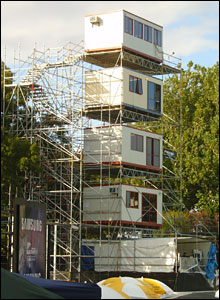 Portable commentary boxes in Hamilton