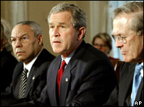 बुश, रम्सफ़ेल्ड और पॉवेल