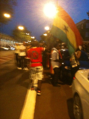 Ghana fans pour on to Acre Lane, Brixton, London, UK, moments after the final whistle ...