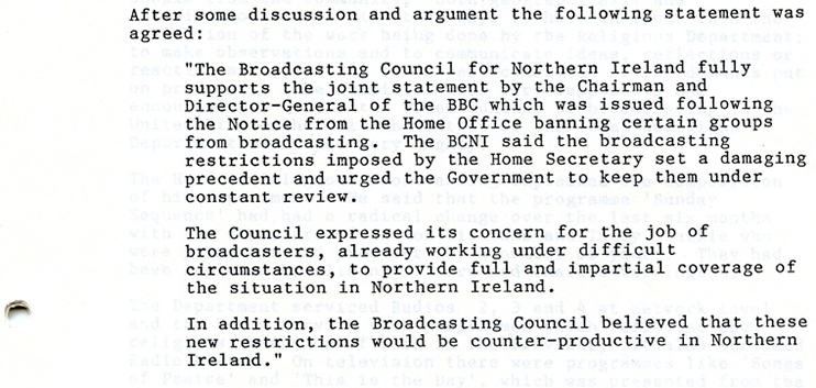 Extract of Minutes from Broadcasting Council Northern Ireland 21st October 1988