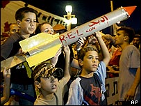 protesto contra os mísseis Qassam