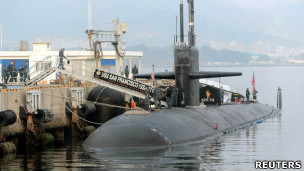 美國舊金山號核動力潛艇在韓國慶尚南道鎮海海軍基地停靠（31/1/2013）
