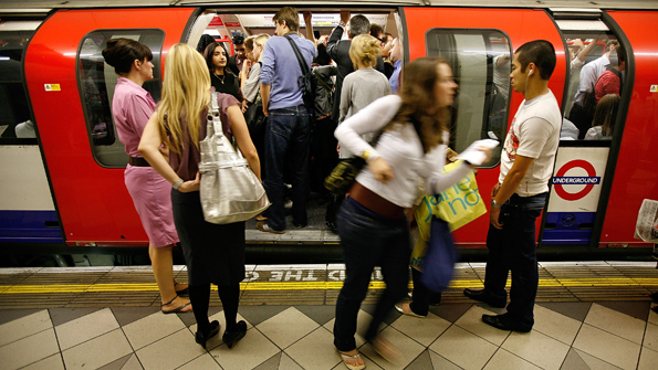 People on a crowded London Underground tube