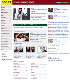 The BBC Sport homepage in 2008, when we made some small changes such as adding embedded video and make more of live pages.