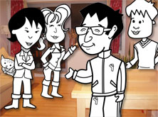 Helen, Alice, Khalid and Tim in the living room