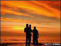 Família no pôr-do-sol