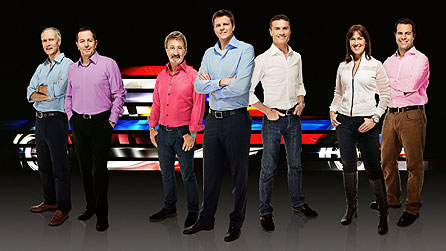BBC F1 team, from left: Jonathan Legard, Martin Brundle, Eddie Jordan, Jake Humphrey, David Coulthard, Lee McKenzie, Ted Kravitz