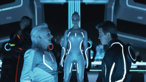 Tron: Legacy stars Michael Sheen (Castor), Beau Garrett (Gem) and Garrett Hedlund (Sam Flynn) © Disney Enterprises, Inc.