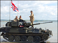 Scimitar tank on Weymouth beach.