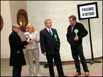 Candidates outside the polling station