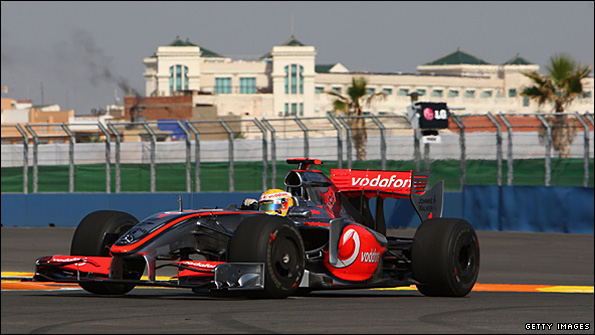 Lewis Hamitlon practices for the European Grand Prix in Valencia