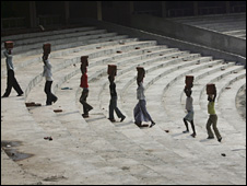 Work at a Commonwealth Games sporting venue in Delhi
