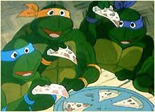 an image of three of the Teenage Mutant Ninja Turtles.