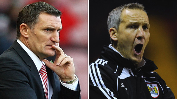 Boro boss Tony Mowbray (left) and Bristol City counterpart Keith Millen squared up at Ashton Gate