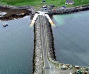 Aerial picture of the causeway linking the island to the mainland