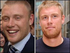 Andrew Flintoff in 2005 and 2009