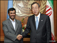احمدی نژاد و بان کی مون در مقر سازمان ملل