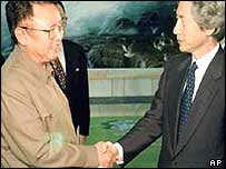 Kim Jong-Il (à esq.) e Junichiro Koizumi em setembro de 2002