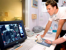 James Cracknell looking at his MRI scan. Image by Siemens