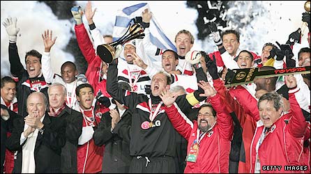 Sao Paulo celebrate their win over Liverpool