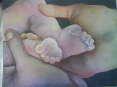 Hands and baby feet
