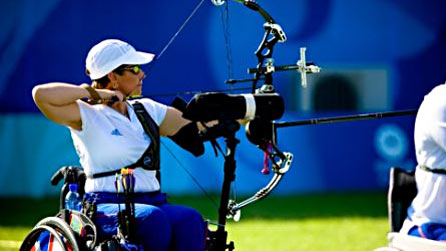 Pippa Britton competing at the Beijing Paralympics 2009. Copyright: Graham Bool.