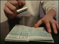 Passport document being stamped