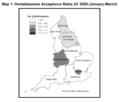Map 1: Homelessness Acceptance Rates Q1 2009 (January-March)