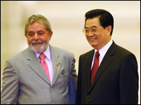 Luiz Inácio Lula da Silva e Hu Jintao (arquivo)