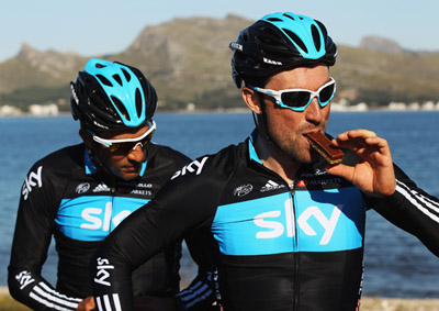 Team Sky cyclists snacking during training