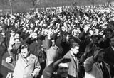 Photograph of Austrians demonstrating their approval of the Anschluss by giving the Nazi salute at a rally in Vienna
