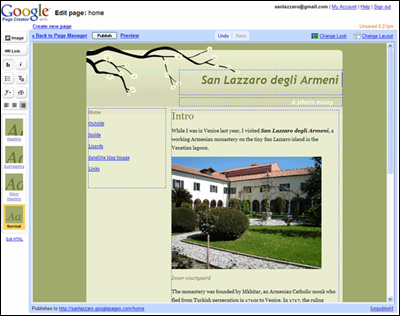 نمايی از ابزار سايت ساز گوگل