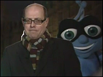 Nick Robinson and some japester dressed as a fly