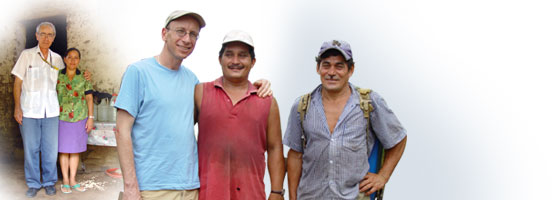 Fr Jon Cortina, founder of the Association in Search of Missing Children, standing with Suyapa Serrano, whose sister was allegedly abducted by the military during the civil war. Mike with his brother-in-law and father-in-law.