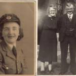 WAAF LAC1 Betty Cowan and her parents Elizabeth Cowan (née Ritson) and Walter John Cowan during World War Two. Cousin Betty died as result of bomb blast injuries in 1945. Aunt Elizabeth and Uncle Walter are standing outside their home, 10 Countess Road, Bransty, Whitehaven.