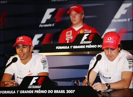 Lewis Hamilton and Fernando Alonso at a press conference ahead of the Brazilian Grand Prix