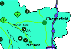 Map showing north east Derbyshire