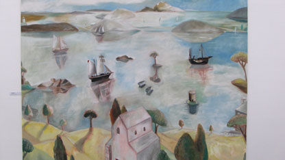 Darlun olew Emrys Williams o Gaerdydd, enillydd y fedal aur am gelfyddyd gain