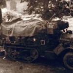Frederick Wright's Half-track, without a canvas top and painted up for a trip to Berlin to take part in Victory Parade