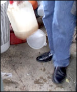 Helen Pitel's husband in their garden in Cainscross, Stroud