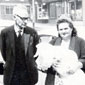 Granny and Granda Campbell with Valerie at a week old, outside their shop in Duncairn Gardens. Granny and Granda also lived above the shop until the 'troubles' heightened