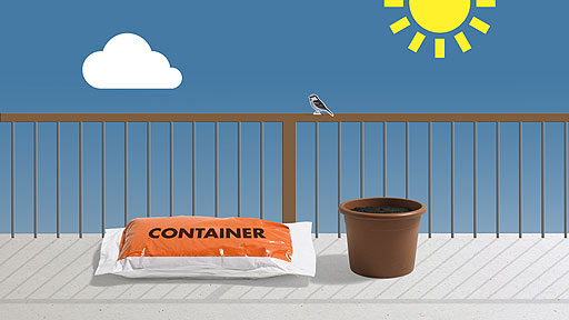 A compost bag marked with the word 'container'.