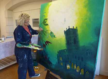 Rhian Field painting All Rise for the Judge, depicting St David's Cathedral submerged underwater