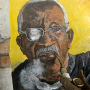 Painting of film-maker Ousmane Sembene by artist Hyppolyte Delavolta.