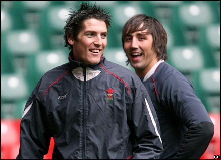 James Hook and Gavin Henson during a training session at the Millennium Stadium