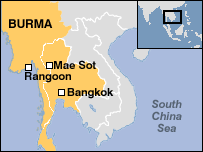 Mapka hranice mezi Barmou a Thajskem